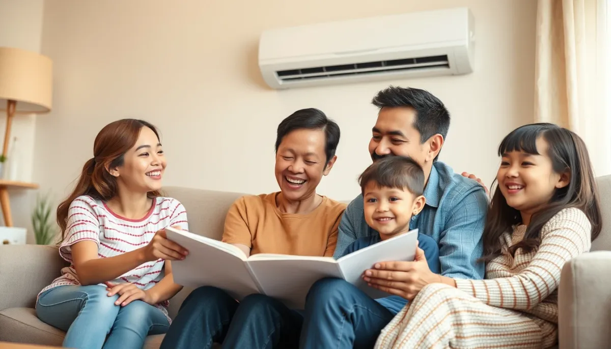 Famille profitant d'un intérieur confortable climatisé grâce à un système multisplit